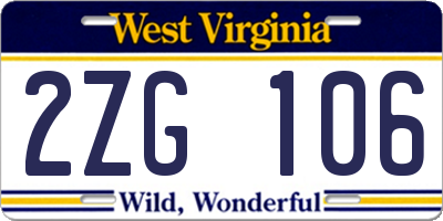 WV license plate 2ZG106