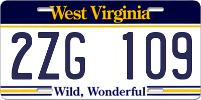 WV license plate 2ZG109