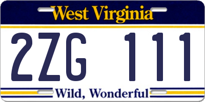 WV license plate 2ZG111