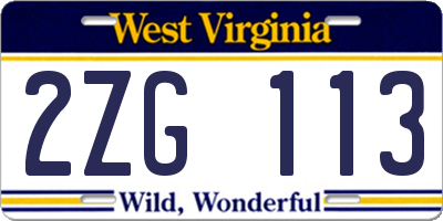 WV license plate 2ZG113