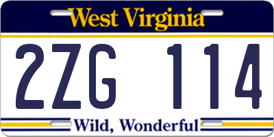 WV license plate 2ZG114