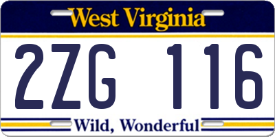 WV license plate 2ZG116