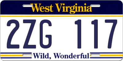 WV license plate 2ZG117