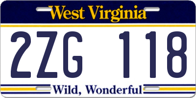 WV license plate 2ZG118