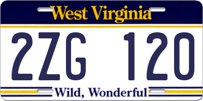 WV license plate 2ZG120