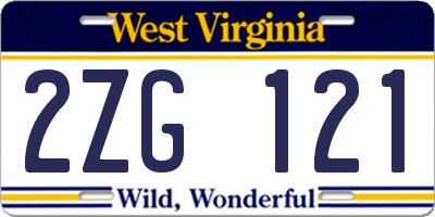 WV license plate 2ZG121