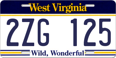 WV license plate 2ZG125