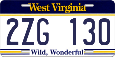 WV license plate 2ZG130