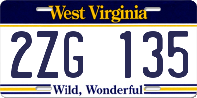WV license plate 2ZG135
