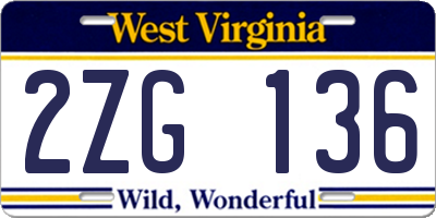 WV license plate 2ZG136