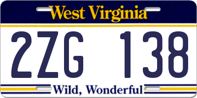 WV license plate 2ZG138