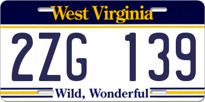 WV license plate 2ZG139