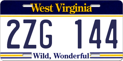 WV license plate 2ZG144