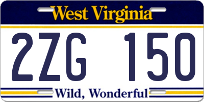 WV license plate 2ZG150