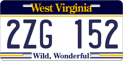 WV license plate 2ZG152
