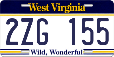 WV license plate 2ZG155