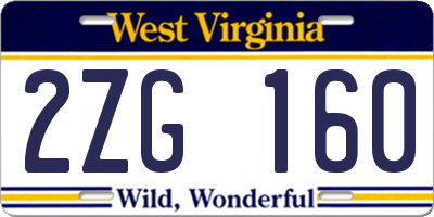 WV license plate 2ZG160