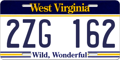 WV license plate 2ZG162