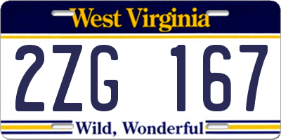 WV license plate 2ZG167