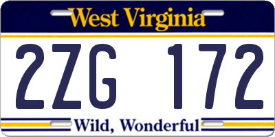 WV license plate 2ZG172