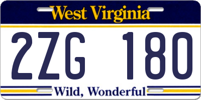 WV license plate 2ZG180