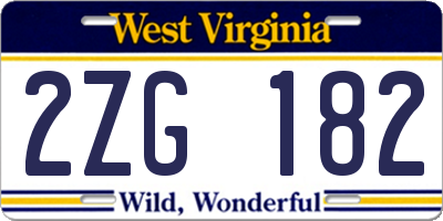 WV license plate 2ZG182