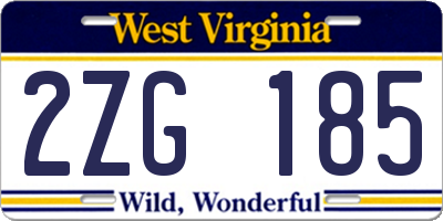WV license plate 2ZG185