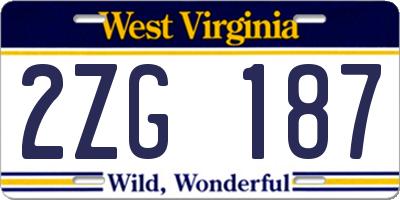 WV license plate 2ZG187