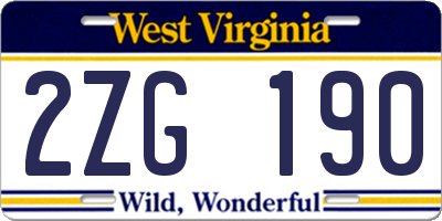 WV license plate 2ZG190