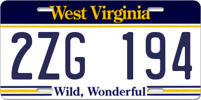 WV license plate 2ZG194
