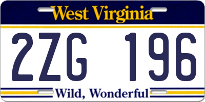WV license plate 2ZG196