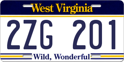 WV license plate 2ZG201