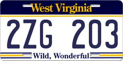 WV license plate 2ZG203