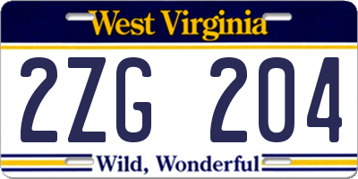 WV license plate 2ZG204