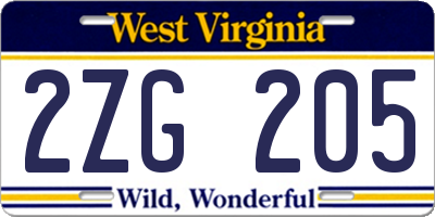 WV license plate 2ZG205
