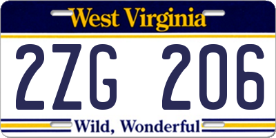 WV license plate 2ZG206