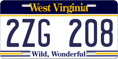 WV license plate 2ZG208