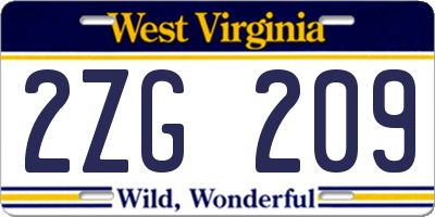 WV license plate 2ZG209