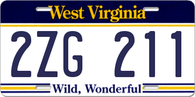 WV license plate 2ZG211