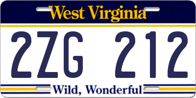 WV license plate 2ZG212