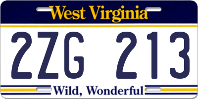 WV license plate 2ZG213
