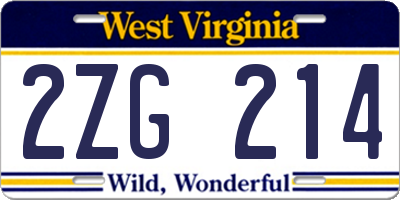 WV license plate 2ZG214