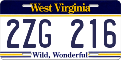 WV license plate 2ZG216