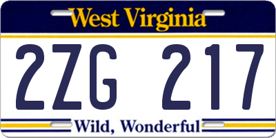 WV license plate 2ZG217