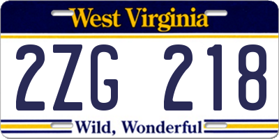 WV license plate 2ZG218