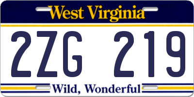 WV license plate 2ZG219