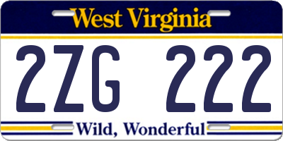 WV license plate 2ZG222
