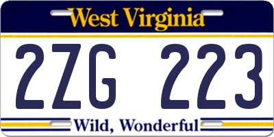 WV license plate 2ZG223