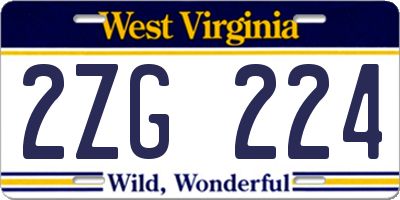 WV license plate 2ZG224