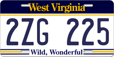 WV license plate 2ZG225